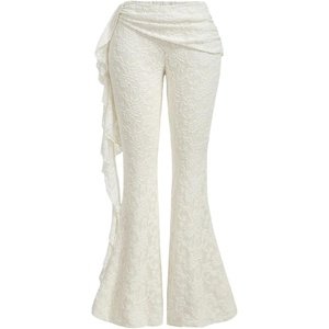 image:imageGORGLITTER Womens Lace Going Out Pants Flare Mesh High Waisted Sexy Sheer Bell Bottom Trousers Leggings Rave OutfitsApricot Lace