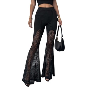 image:imageGORGLITTER Womens Lace Going Out Pants Flare Mesh High Waisted Sexy Sheer Bell Bottom Trousers Leggings Rave OutfitsBlack Sheer