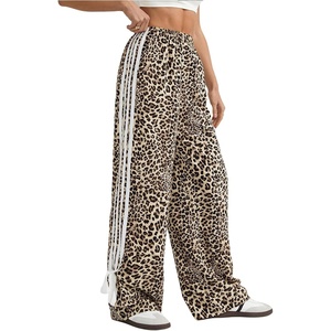 image:imageGORGLITTER Womens Leopard Cheetah Baggy Pants Bow High Waisted Wide Leg TrousersBrown