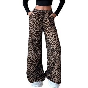 image:imageGORGLITTER Womens Leopard Cheetah Print Pants Baggy Wide Leg Flare Pants with PocketsBrown