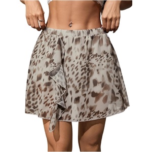 image:imageGORGLITTER Womens Leopard Print Mesh Skirt Y2k Ruffle Elastic Waisted Flowy Mini Skirts Going Out OutfitsBrown Multicolor