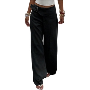 image:imageGORGLITTER Womens Low Rise Wide Leg Trousers Dress Pants Dressy Low Waisted Buckle Business Casual Work Slacks PantsBlack