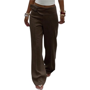 image:imageGORGLITTER Womens Low Rise Wide Leg Trousers Dress Pants Dressy Low Waisted Buckle Business Casual Work Slacks PantsCoffee Brown