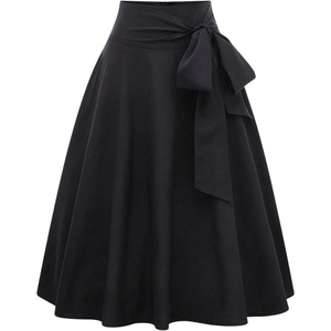 image:imageGORGLITTER Womens Pleated Midi Skirts Bow Fall Casual High Waisted Faldas Belted A Line Work Flowy Skirts Office 2025 Black XSmall