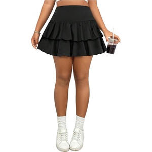 image:imageGORGLITTER Womens Plus Size Ruffle Skirt Layered High Waist A Line Flowy Mini SkirtsSolid Black