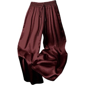 image:imageGORGLITTER Womens Satin Wide Leg Pants Drawstring Waist Baggy Business Casual Flowy Trousers Quiet Luxury ClothesBurgundy
