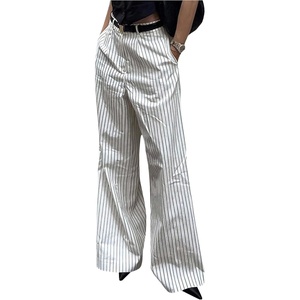 image:imageGORGLITTER Womens Striped Dress Pants Pinstripe Wide Leg Long Pants Baggy Business Casual Workout TrousersWhite
