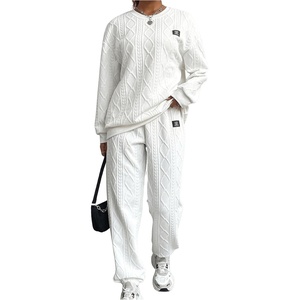 image:imageGORGLITTER Womens Sweatsuit 2 Piece Outfit Plain Oversized Crewneck Sweatshirt and Sweatpants Set