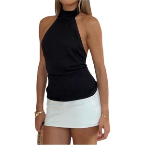 image:imageGORGLITTER Womens Tie Backless Halter Tops Sleeveless Open Back Date Night Club Tank TopBlack