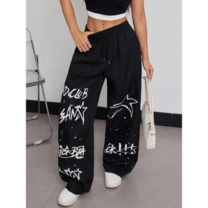 image:imageWomens Y2k High Waisted Baggy Pants Drawstring Wide Leg Barrel Track Trousers with Pockets Dance Casual Go Out OutfitsBlack
