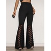 image:imageGORGLITTER Womens Floral Lace Bell Bottom Pants Sheer Mesh Flare Leg Elastic High Waist Trendy Sexy Long TrousersBlack