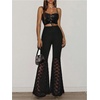 image:imageGORGLITTER Womens Floral Lace Bell Bottom Pants Sheer Mesh Flare Leg Elastic High Waist Trendy Sexy Long TrousersBlack