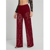 image:imageGORGLITTER Womens Lace Pants Sheer Mesh Wide Leg Pants See Through High Waist Going Out Grunge TrousersBurgundy