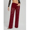 image:imageGORGLITTER Womens Lace Pants Sheer Mesh Wide Leg Pants See Through High Waist Going Out Grunge TrousersBurgundy