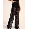 image:imageGORGLITTER Womens Lace Pants Sheer Mesh Wide Leg Pants See Through High Waist Going Out Grunge TrousersSolid Black