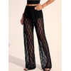 image:imageGORGLITTER Womens Lace Pants Sheer Mesh Wide Leg Pants See Through High Waist Going Out Grunge TrousersSolid Black
