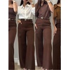 image:imageGORGLITTER Womens Wide Leg Business Casual Pants High Waisted Dressy Work Office Trousers with PocketsBrown