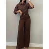 image:imageGORGLITTER Womens Wide Leg Business Casual Pants High Waisted Dressy Work Office Trousers with PocketsBrown