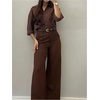 image:imageGORGLITTER Womens Wide Leg Business Casual Pants High Waisted Dressy Work Office Trousers with PocketsBrown