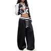 image:imageGORGLITTER Womens Barrel Sweatpants Y2K Elastic Waist Baggy Sweats Lightweight Oversized Trousers PantsBlack and White