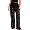 image:imageGORGLITTER Womens Lace Pants Sheer Mesh Wide Leg Pants See Through High Waist Going Out Grunge TrousersSolid Black