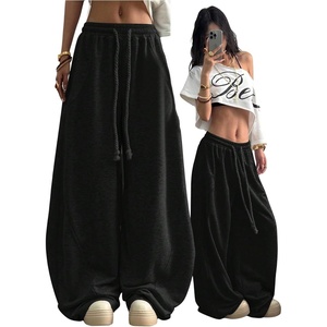 image:imageGORGLITTER Womens Barrel Sweatpants Y2K Elastic Waist Baggy Sweats Lightweight Oversized Trousers PantsBlack