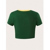 image:imageGORGLITTER Womens Brazil Crop Top Y2K Graphic Short Sleeve Crew Neck T ShirtArmy Green