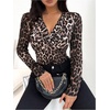 image:imageGORGLITTER Womens Cheetah Print Top Leopard Long Sleeve Y2k T Shirts Lace Up Chain Going Out TopsChocolate Brown