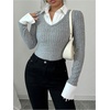 image:imageGORGLITTER Womens Collared Shirts Long Sleeve Polo Ribbed Dressy Business Casual Fall Work 2 in 1 Fitted Tops