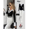 image:imageGORGLITTER Womens Flare Sleeve Work Tee Tops Striped 2 in 1 Slim Fit Shirts Trendy 2026 Business Work OutfitsBlack and White
