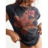 image:imageGORGLITTER Womens Floral Y2k Crop Tops Cap Sleeve Crew Neck Boho T Shirt Vintage Western Going Out TeesBlack