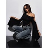 image:imageGORGLITTER Womens Grunge Tops Y2k Goth Top Asymmetrical Off The Shoulder Long Sleeve Ruched Shirt Gothic ClothesBlack