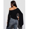 image:imageGORGLITTER Womens Grunge Tops Y2k Goth Top Asymmetrical Off The Shoulder Long Sleeve Ruched Shirt Gothic ClothesBlack