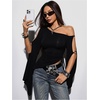 image:imageGORGLITTER Womens Grunge Tops Y2k Goth Top Asymmetrical Off The Shoulder Long Sleeve Ruched Shirt Gothic ClothesBlack