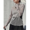 image:imageGORGLITTER Womens Mesh Long Sleeve Tops Mock Neck Frill Trim Fitted Glitter T Shirt Casual Tops Outfits