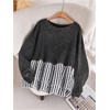 image:imageGORGLITTER Womens Plus Size Babydoll Tops Ruffle Peplum T Shirt Colorblock Striped Long Sleeve Casual Going Out OutfitsBlack