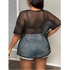 image:imageGORGLITTER Womens Plus Size Fishnet Shirt Tops Crochet See Through Short Sleeve Crew Neck Loose Y2K Fish Net Tees TopBlack