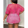 image:imageGORGLITTER Womens Plus Size Fishnet Shirt Tops Crochet See Through Short Sleeve Crew Neck Loose Y2K Fish Net Tees TopHot Pink