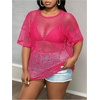 image:imageGORGLITTER Womens Plus Size Fishnet Shirt Tops Crochet See Through Short Sleeve Crew Neck Loose Y2K Fish Net Tees TopHot Pink