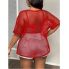 image:imageGORGLITTER Womens Plus Size Fishnet Shirt Tops Crochet See Through Short Sleeve Crew Neck Loose Y2K Fish Net Tees TopRed