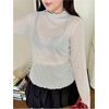 image:imageGORGLITTER Womens Plus Size Polka Dots Sheer Mesh Top Dressy See Through Long Sleeve Party Layering T ShirtsWhite