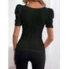 image:imageGORGLITTER Womens Puff Short Sleeve Square Neck Top Textured Knitted T Shirt Going Out TopsBlack