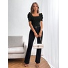 image:imageGORGLITTER Womens Puff Short Sleeve Square Neck Top Textured Knitted T Shirt Going Out TopsBlack