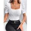 image:imageGORGLITTER Womens Puff Short Sleeve Square Neck Top Textured Knitted T Shirt Going Out TopsWhite