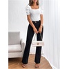 image:imageGORGLITTER Womens Puff Short Sleeve Square Neck Top Textured Knitted T Shirt Going Out TopsWhite
