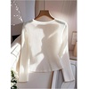 image:imageGORGLITTER Womens Sweetheart Neckline Long Sleeve Dressy Tops Metal Button Decor Elegant Ribbed T ShirtsWhite