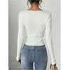 image:imageGORGLITTER Womens Sweetheart Neckline Long Sleeve Dressy Tops Metal Button Decor Elegant Ribbed T ShirtsWhite