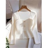 image:imageGORGLITTER Womens Sweetheart Neckline Long Sleeve Dressy Tops Metal Button Decor Elegant Ribbed T ShirtsWhite