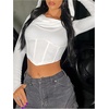 image:imageGORGLITTER Womens Y2k Corset Top Cropped Hooded Asymmetrical Hem Long Sleeve Sexy Rave Going Out T ShirtWhite