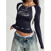image:imageGORGLITTER Y2K Womens Graphic Long Sleeve Round Neck Crop Top